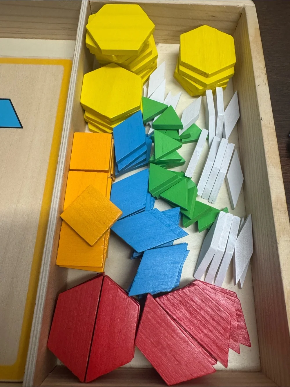 Wooden Pattern Blocks Geometric Puzzle Set - Yellow & Multicolor
